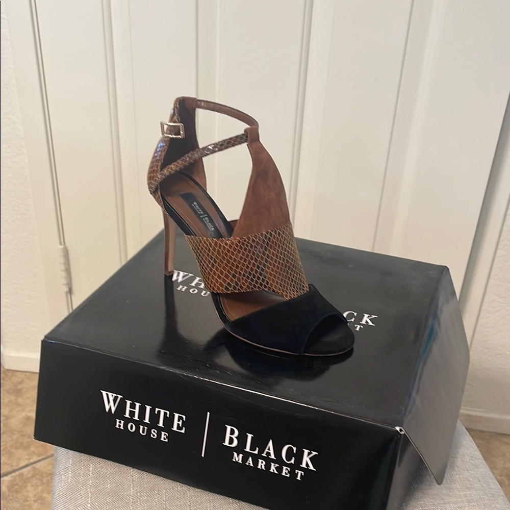White House Black Market Brown and Black Heels with Ankle Strap